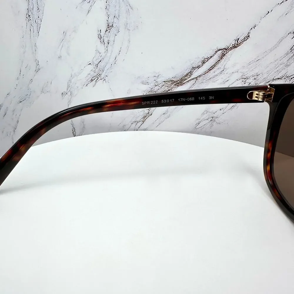 New PRADA Sunglasses Brown Square Gold Logo Tortoise Authentic w/ Box & Case - Picture 5 of 16